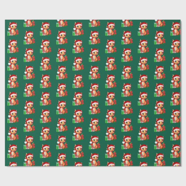Christmas Dragon Wrapping paper Presentpapper (Platt)