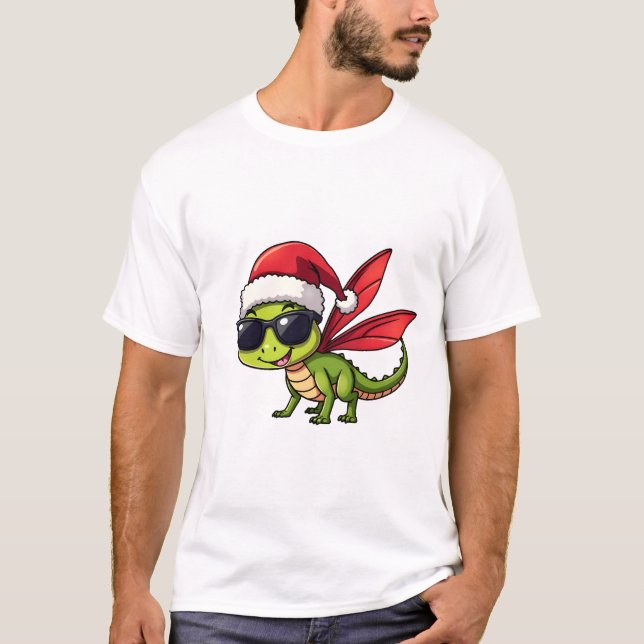 Christmas Dragonfly Santa Hat Funny Xmas Kids T Shirt (Framsida)
