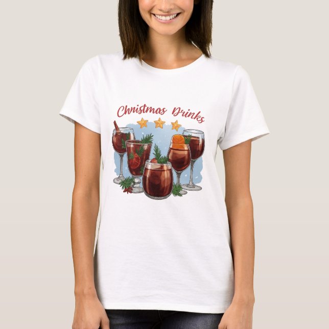 Christmas Drinks Watercolor Print | Festive Mulled T Shirt (Framsida)