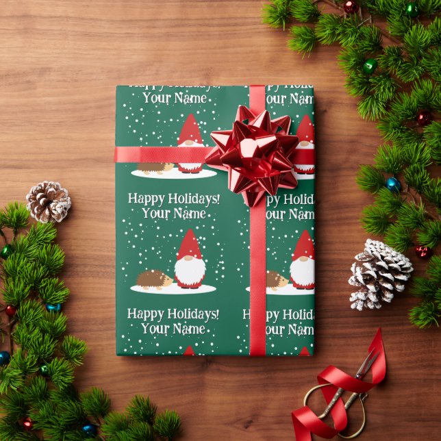 Christmas dwarf with hedgehog cartoon Christmas Presentpapper (Julgåva)