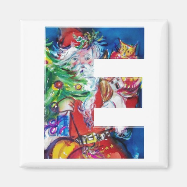 CHRISTMAS E BREV / SANTA MED JULGRAN MAGNET (Framsidan)