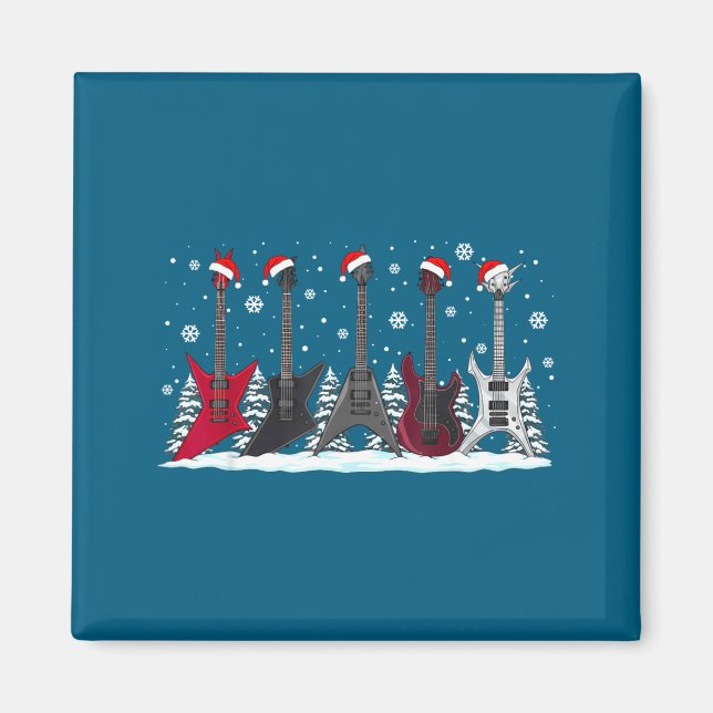 Christmas Electric Guitars Metalhead Guitarist Xma Magnet (Framsidan)