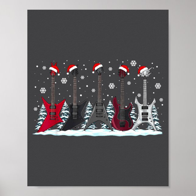 Christmas Electric Guitars Metalhead Guitarist Xma Poster (Framsidan)