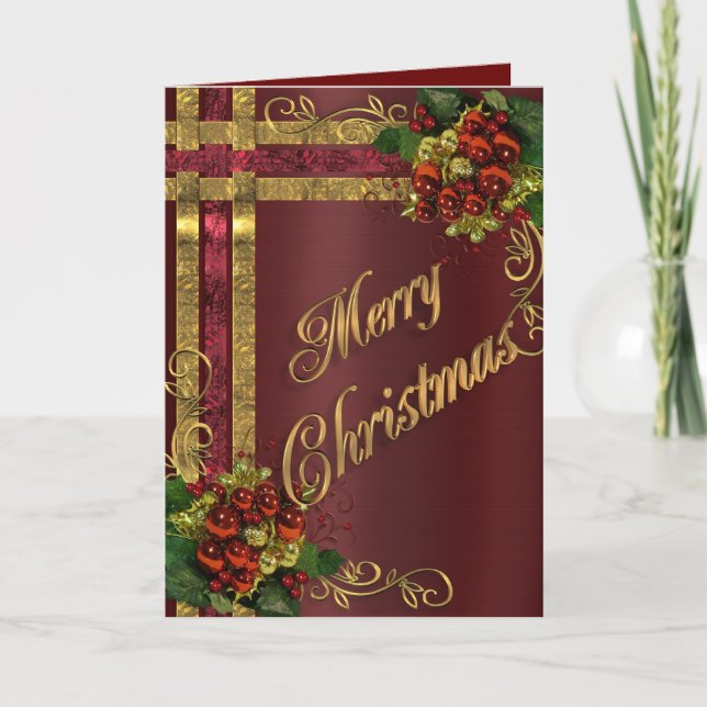 Christmas elegance card gold and red Victorian Helgkort (Framsida)