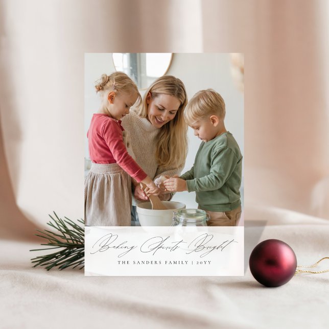 Christmas Elegant Script Baking Spirits Bright  Julkort (Skapare uppladdad)