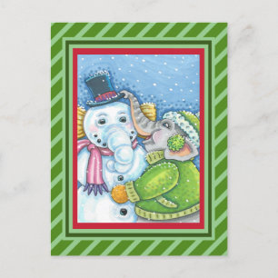 CHRISTMAS ELEPHANT BYGGNAD CUTE PACHYDERM SNÖGUBBE HELG VYKORT