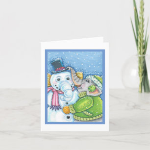 CHRISTMAS ELEPHANT BYGGNAD CUTE PACHYDERM SNÖGUBBE HELGKORT