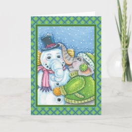 CHRISTMAS ELEPHANT BYGGNAD CUTE PACHYDERM SNÖGUBBE HELGKORT