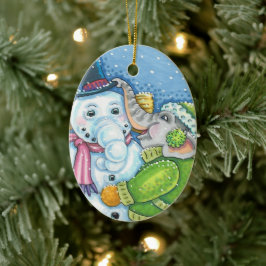 CHRISTMAS ELEPHANT BYGGNAD CUTE PACHYDERM SNÖGUBBE JULGRANSPRYDNAD KERAMIK