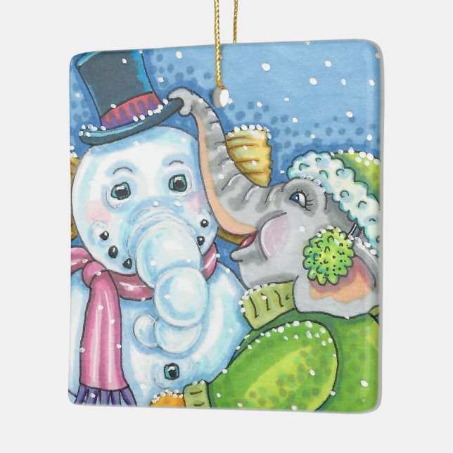 CHRISTMAS ELEPHANT BYGGNAD CUTE PACHYDERM SNÖGUBBE JULGRANSPRYDNAD KERAMIK (Vänster)