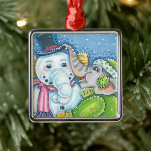 CHRISTMAS ELEPHANT BYGGNAD CUTE PACHYDERM SNÖGUBBE JULGRANSPRYDNAD METALL