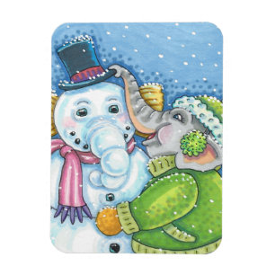 CHRISTMAS ELEPHANT BYGGNAD CUTE PACHYDERM SNÖGUBBE MAGNET