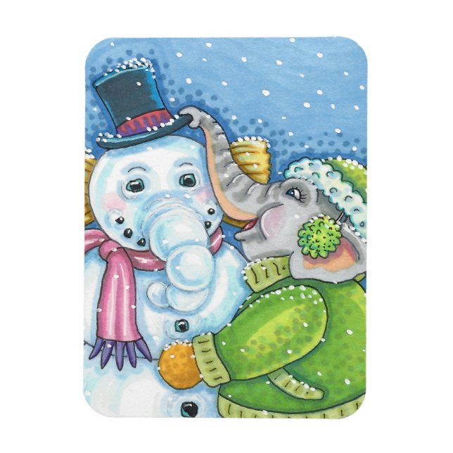 CHRISTMAS ELEPHANT BYGGNAD CUTE PACHYDERM SNÖGUBBE MAGNET (Vertikal)