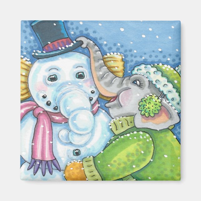 CHRISTMAS ELEPHANT BYGGNAD CUTE PACHYDERM SNÖGUBBE MAGNET (Framsidan)