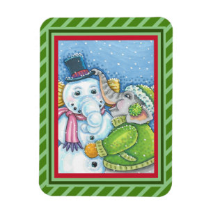 CHRISTMAS ELEPHANT BYGGNAD CUTE PACHYDERM SNÖGUBBE MAGNET
