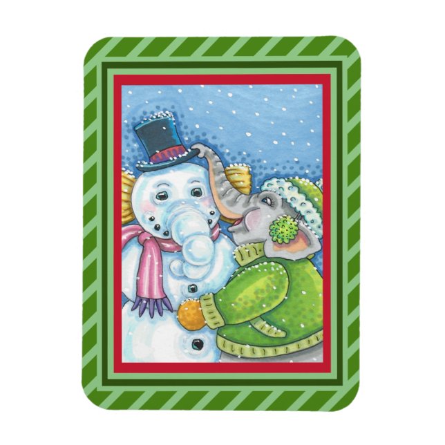 CHRISTMAS ELEPHANT BYGGNAD CUTE PACHYDERM SNÖGUBBE MAGNET (Vertikal)