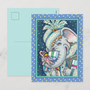 CHRISTMAS ELEPHANT, TRUNKFUL OF GIFTS & BRA CHEER HELG VYKORT