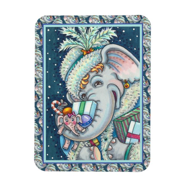 CHRISTMAS ELEPHANT, TRUNKFUL OF GIFTS & BRA CHEER MAGNET (Vertikal)