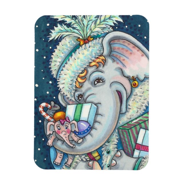 CHRISTMAS ELEPHANT, TRUNKFUL OF GIFTS & BRA CHEER MAGNET (Vertikal)