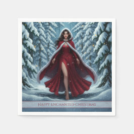 Christmas Elf in Red in Snowy Winter Forest Pappersservett