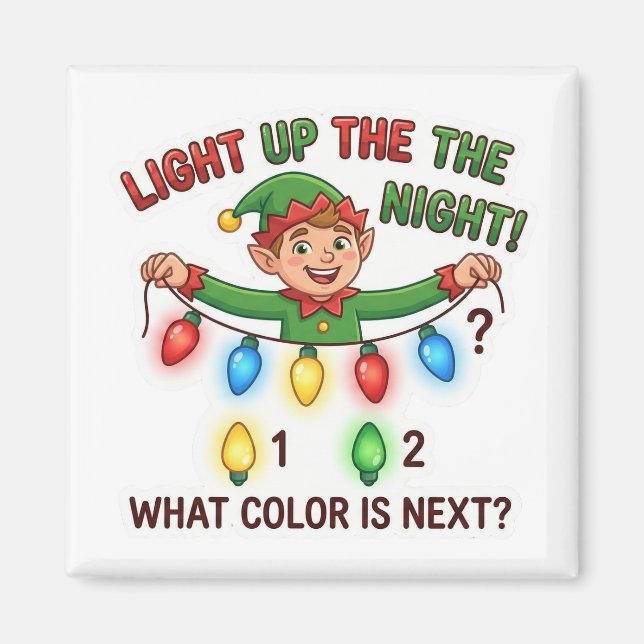 Christmas Elf Lights Pattern Logic Game Magnet (Framsidan)