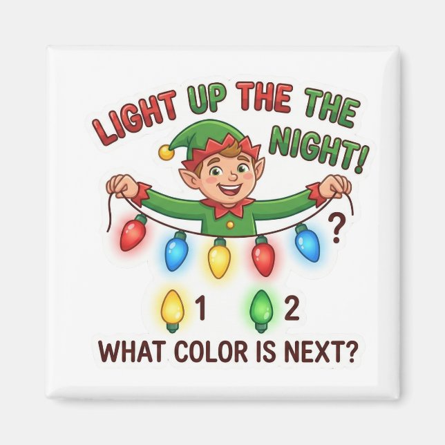 Christmas Elf Lights Pattern Logic Game Magnet (Framsidan)