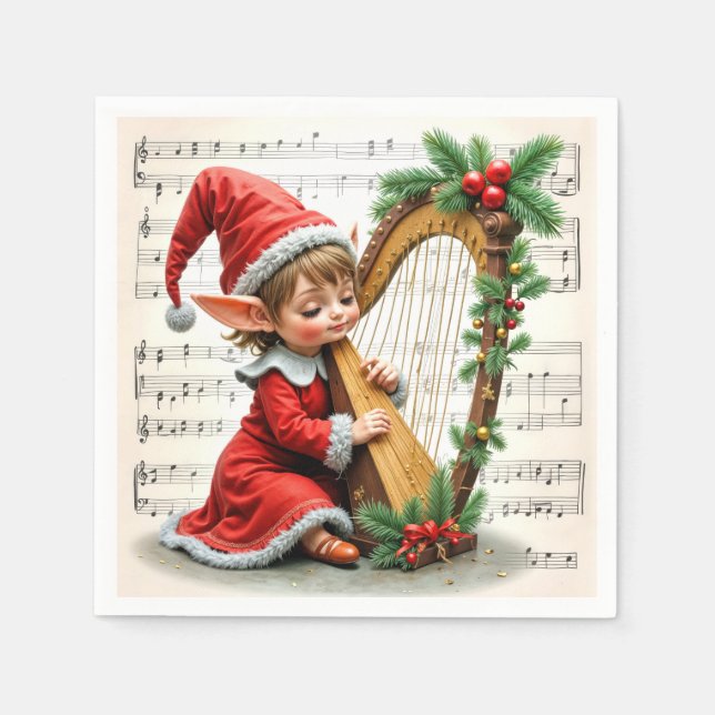 Christmas Elf Playing a Harp Pappersservett (Framsidan)