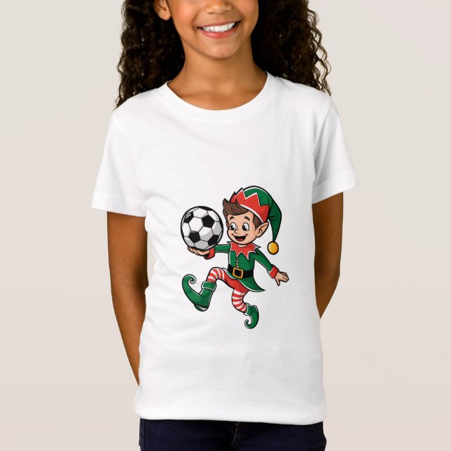 Christmas Elf Playing Soccer T Shirt (Framsida)