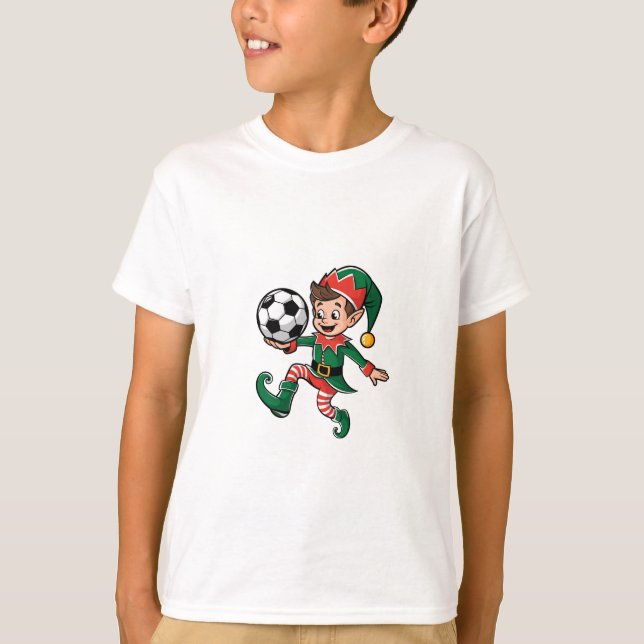 Christmas Elf Playing Soccer T Shirt (Framsida)