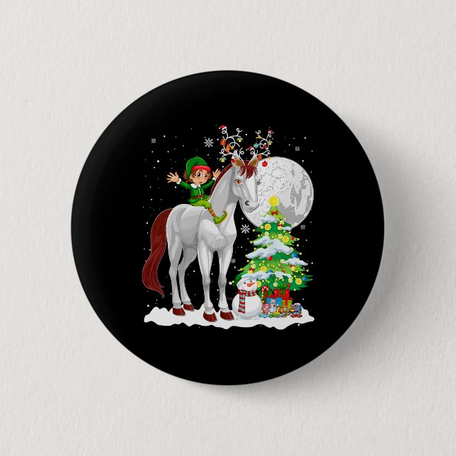 Christmas Elf Riding Reindeer Horse Snowman Xmas T Knapp (Framsida)