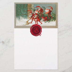 CHRISTMAS ELVES SWEEPING SNÖ Vax säl Monogram Brevpapper