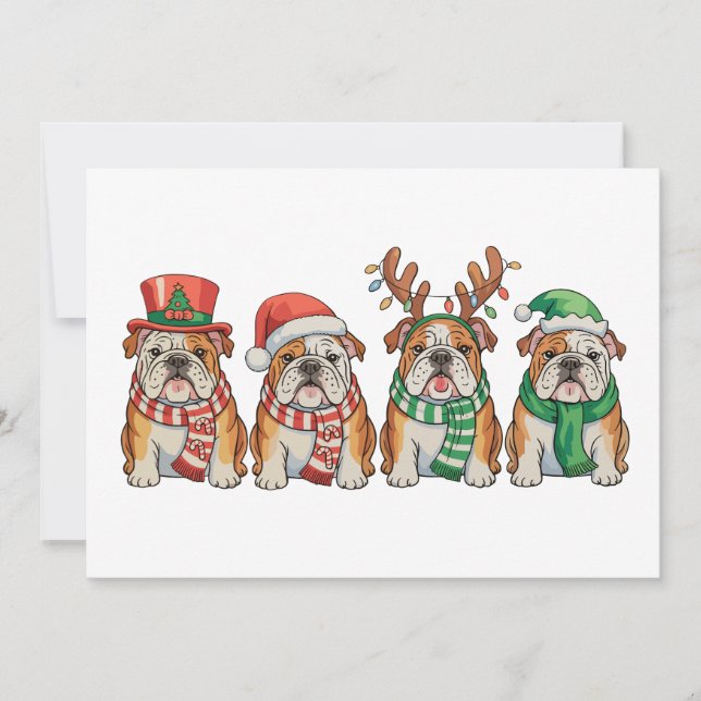 Christmas English Bulldog Dog Santa Hat Reindeer Julkort (Framsida)