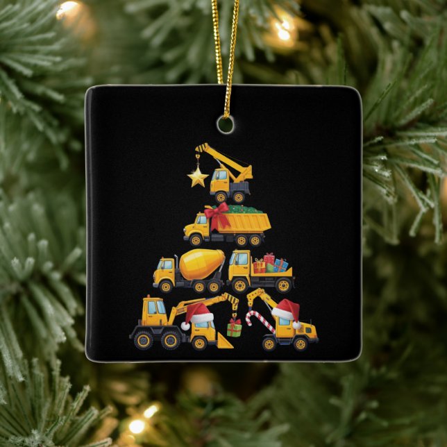 Christmas Excavator Construction Truck Tree Julgransprydnad Keramik (Träd)