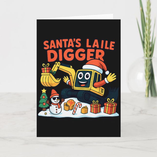 Christmas Excavator Santa Digger Funny Holiday  Kort (Framsida)