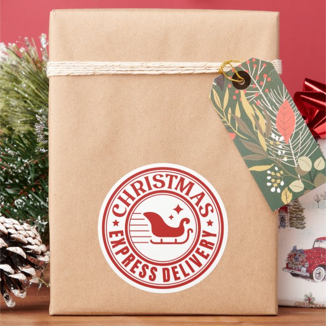 Christmas Express Delivery  Runt Klistermärke (Semester)