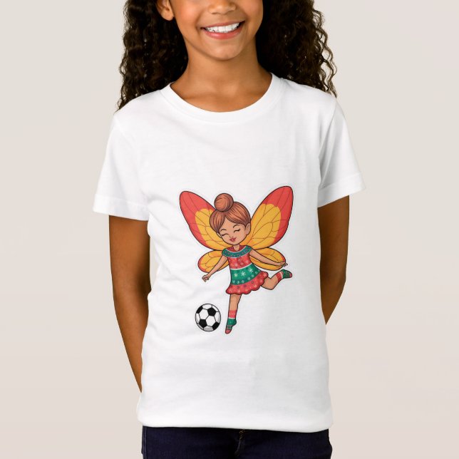 Christmas Fairy Playing Soccer T Shirt (Framsida)