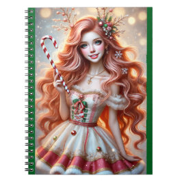 Christmas Fairy Redhead with Candy Cane Wand Anteckningsbok