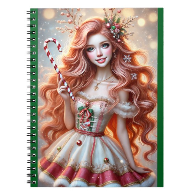 Christmas Fairy Redhead with Candy Cane Wand Anteckningsbok (Framsidan)