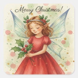 Christmas Fairy Watercolor Art Fyrkantigt Klistermärke