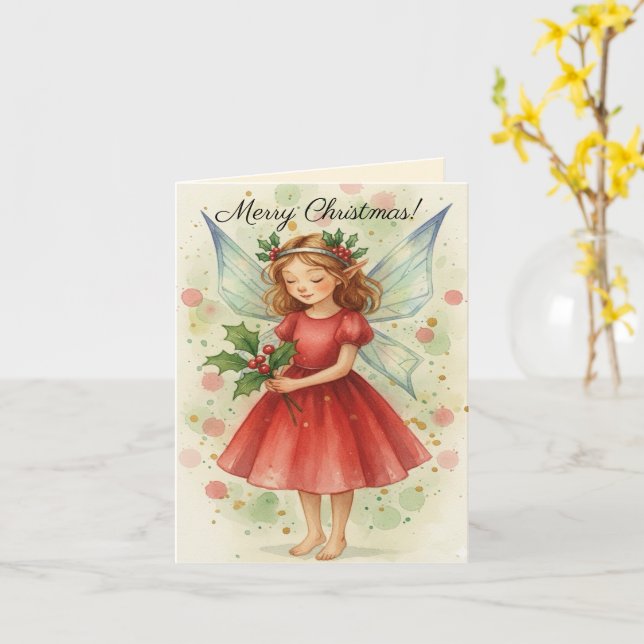 Christmas Fairy Watercolor Art Greetings  Kort (Gul blomma)