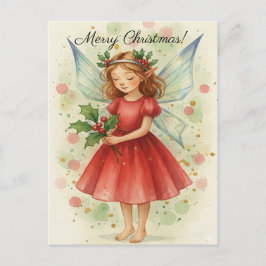 Christmas Fairy Watercolor Art Helg Vykort