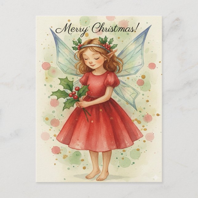 Christmas Fairy Watercolor Art Helg Vykort (Framsida)