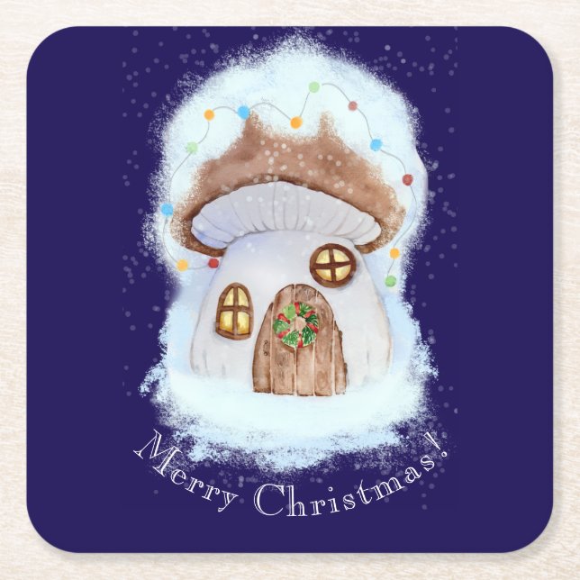 Christmas Fairytale House Underlägg Papper Kvadrat (Framsidan)