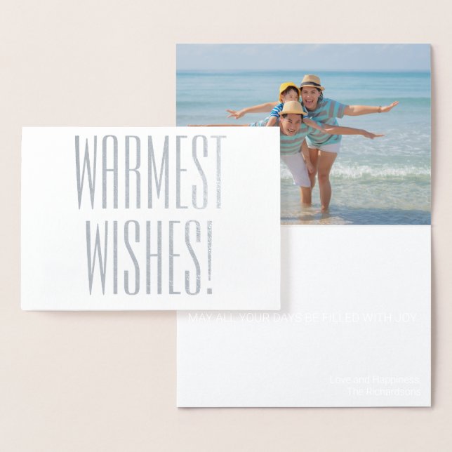 CHRISTMAS FAMILY BEACH PHOTO CARD SILVER FOIL FOLIERAT KORT (Display)