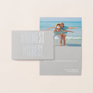 CHRISTMAS FAMILY BEACH PHOTO CARD SILVER FOIL MINI FOLIERAT KORT
