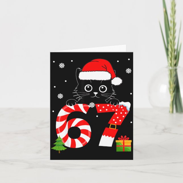 Christmas Family Black Cat 67 Six Seven Santa Men  Kort (Framsida)