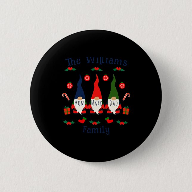 Christmas Family Gnomes Cute And Funny T Shirt  Knapp (Framsida)