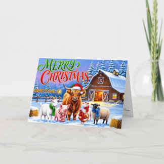 Christmas Farm Animals Gathering Helgkort