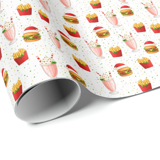 Christmas Fast Food Wrapping Paper – Festive Food Presentpapper (Rullad Hörn)