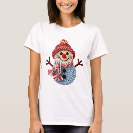 Christmas Faux Yarn Crochet Snowman T Shirt